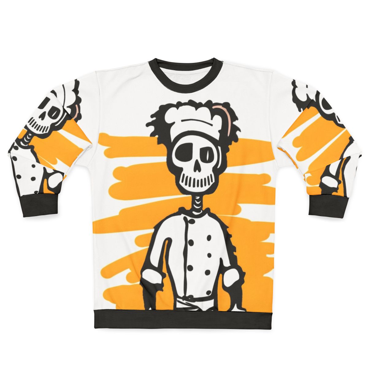 Skeleton chef design on a cozy sweatshirt for culinary professionals