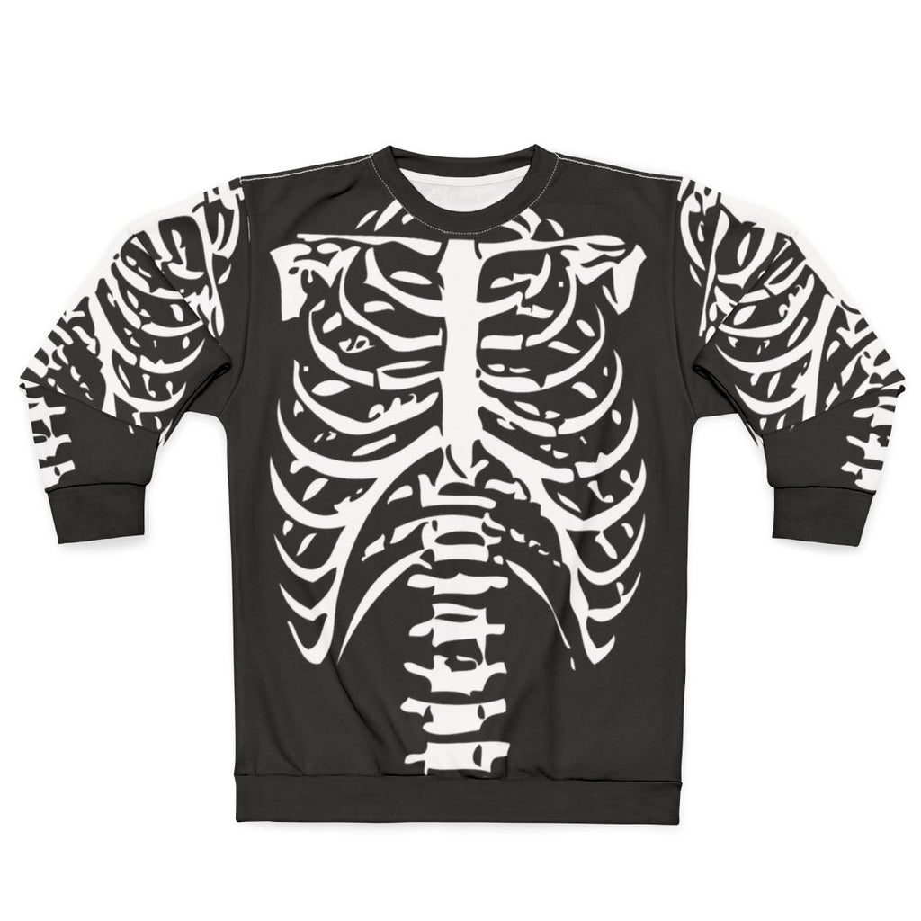 Skeleton rib cage design printed on a black sweatshirt