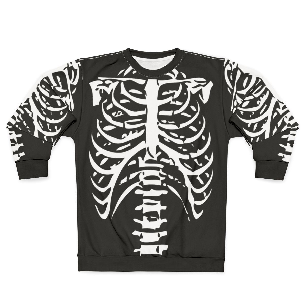 Skeleton rib cage design printed on a black sweatshirt