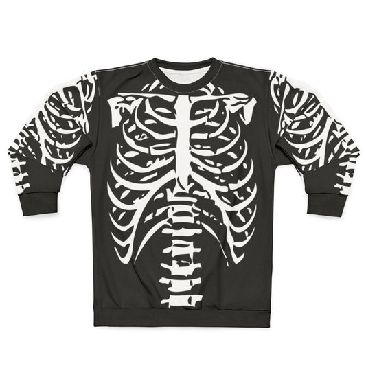Skeleton rib cage design printed on a black sweatshirt