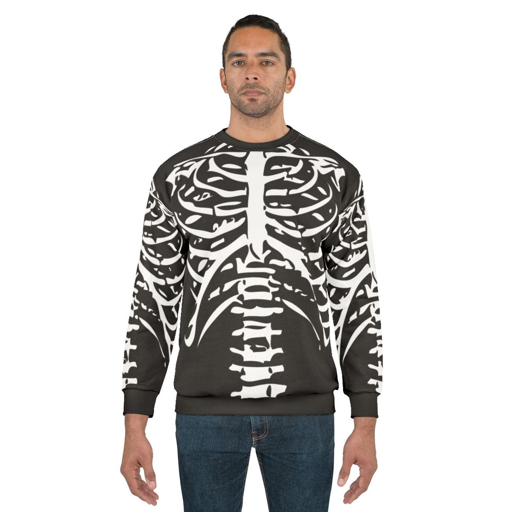 Skeleton rib cage design printed on a black sweatshirt