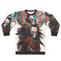 Dark fantasy skeleton warrior design on a sweatshirt