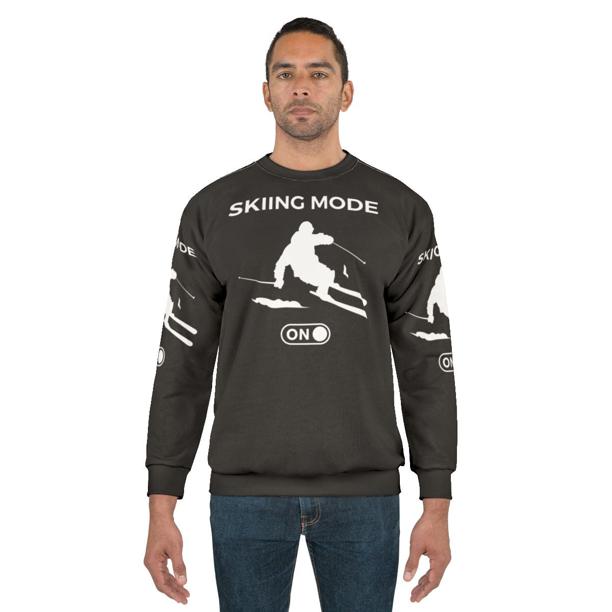Alpine ski winter sweatshirt with skiing mode on design