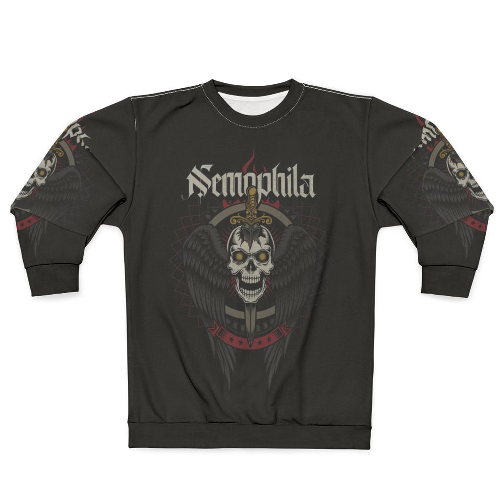 Heavy metal skull and wings design sweatshirt