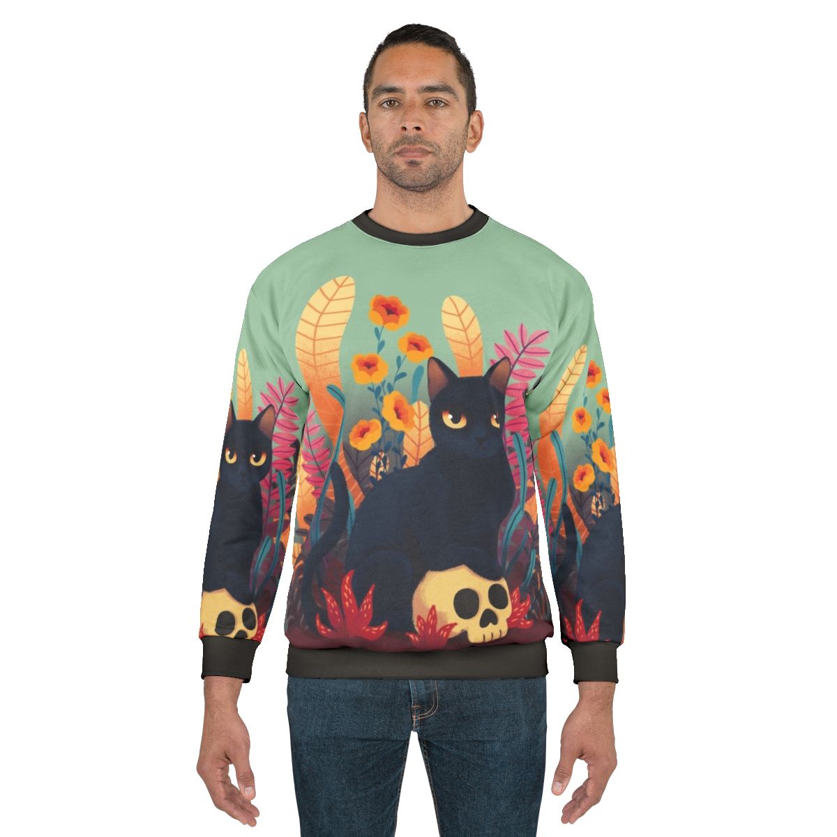Skull Kitty Floral Sweatshirt