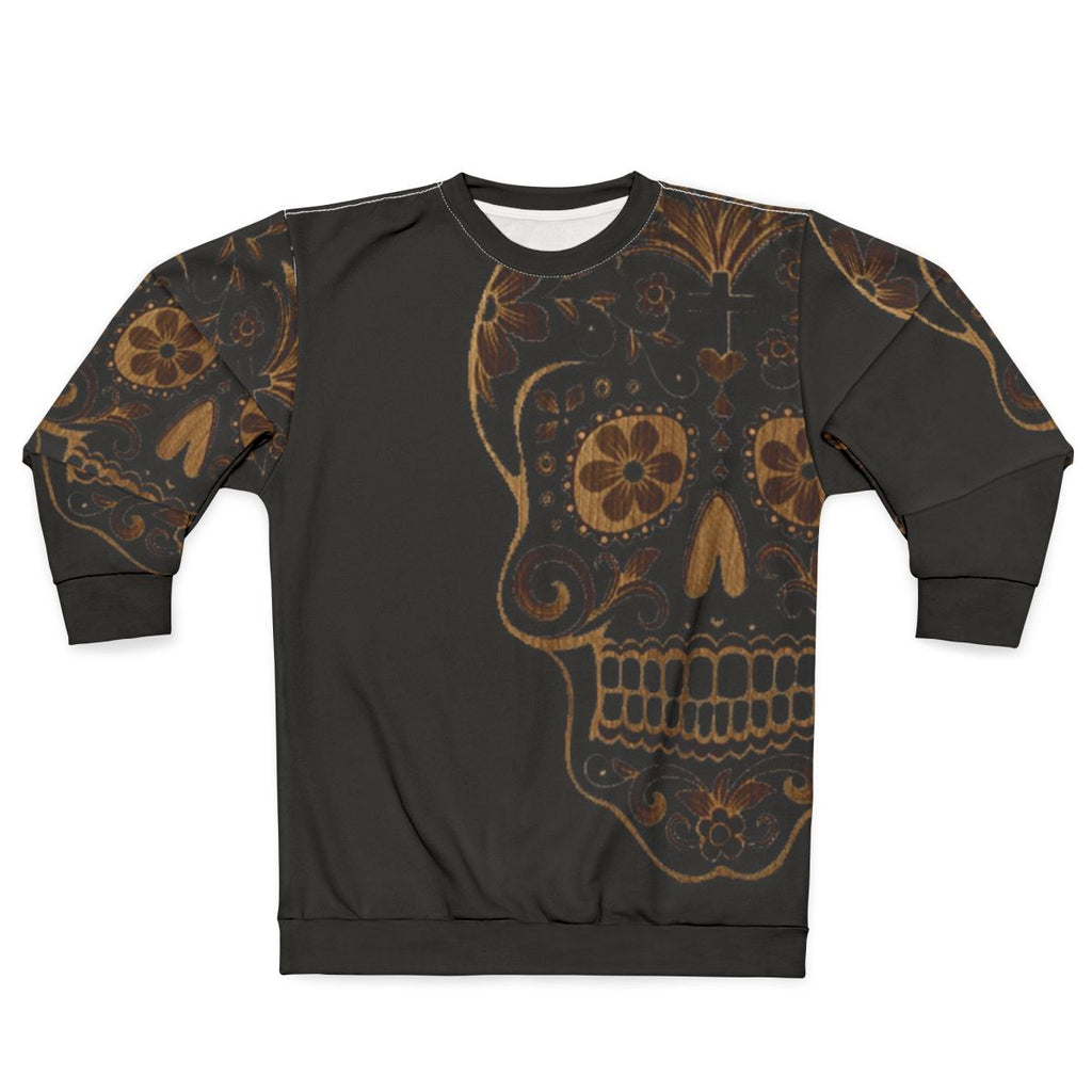 Skull Wood Sweatshirt - Stylish Gothic Graphic Sweater