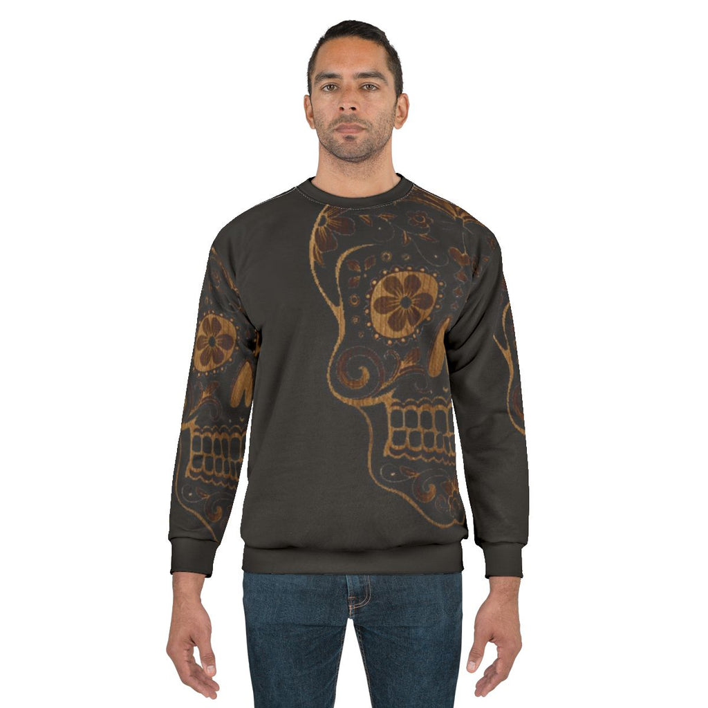 Skull Wood Sweatshirt - Stylish Gothic Graphic Sweater