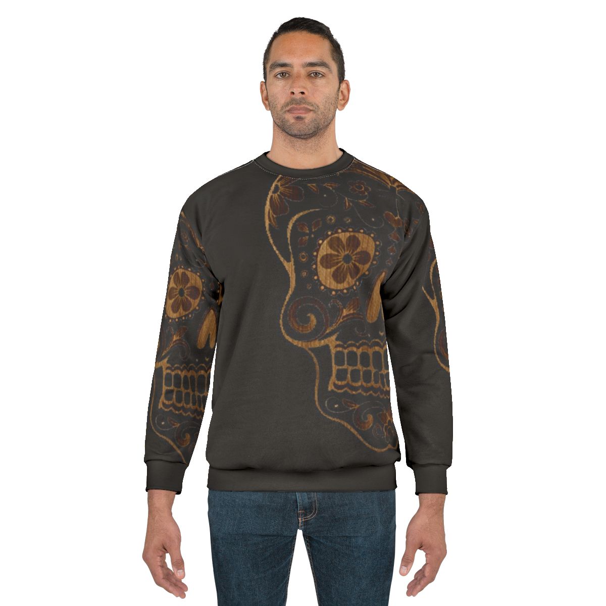 Skull Wood Sweatshirt - Stylish Gothic Graphic Sweater
