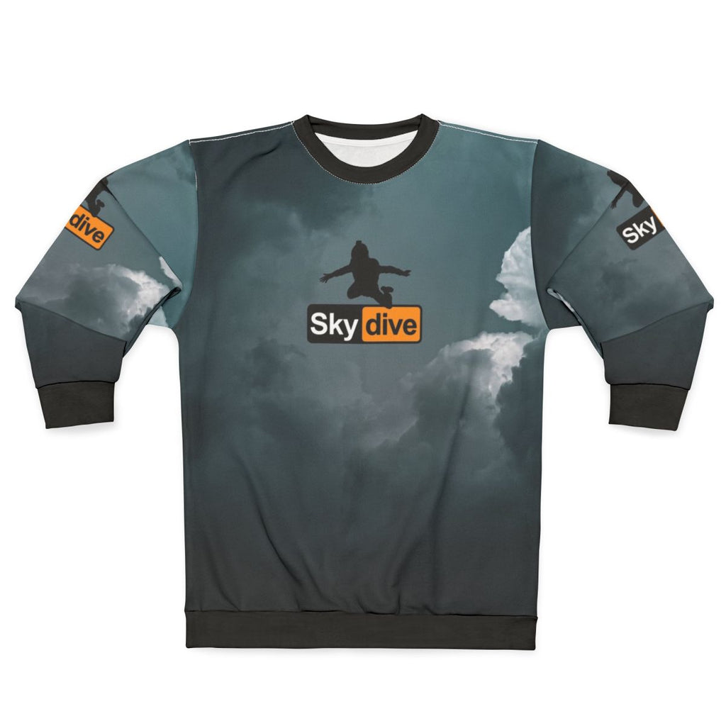 Skydiving Sweatshirt with Cloudy Background Design