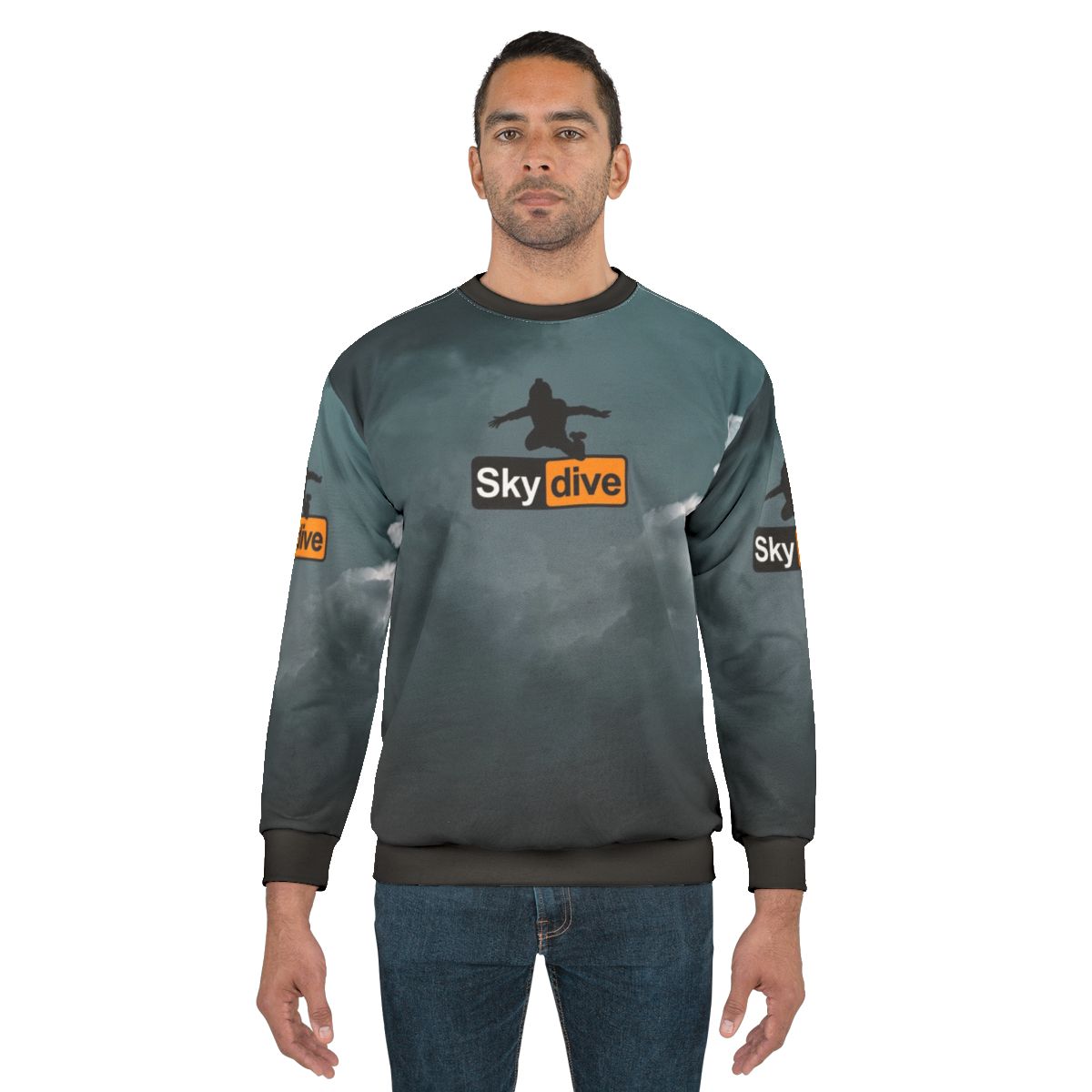 Skydiving Sweatshirt with Cloudy Background Design
