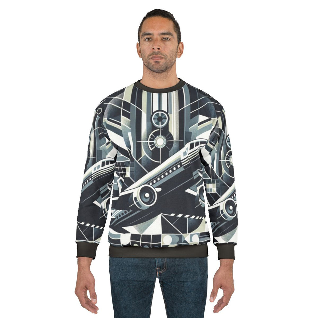 Skyward bound sweatshirt with aviation inspired abstract technology design