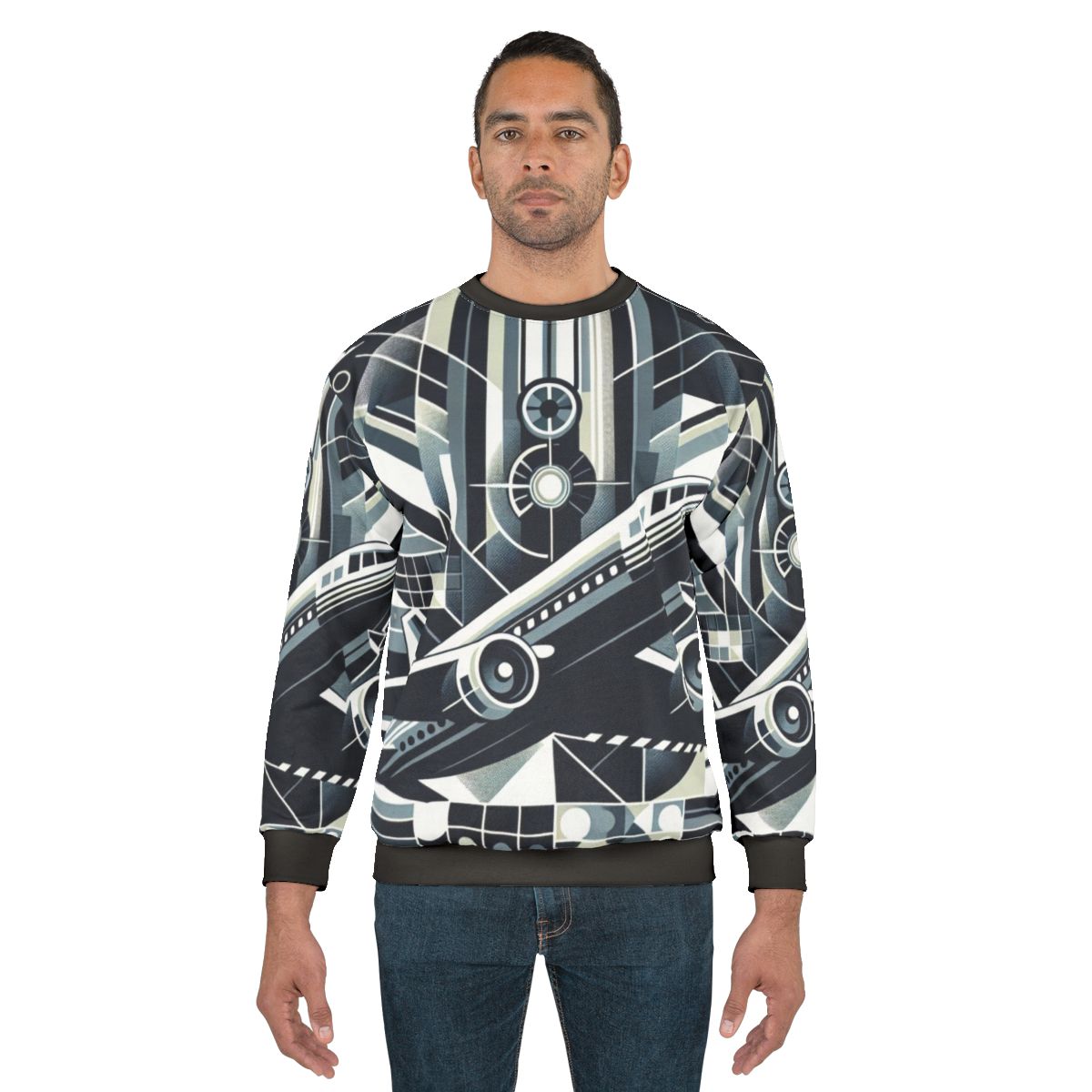 Skyward bound sweatshirt with aviation inspired abstract technology design
