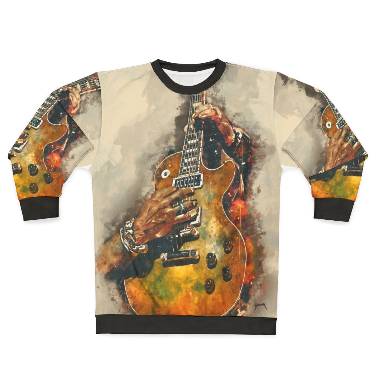 Slash Electric Guitar Sweatshirt with Watercolor Guitar Artwork