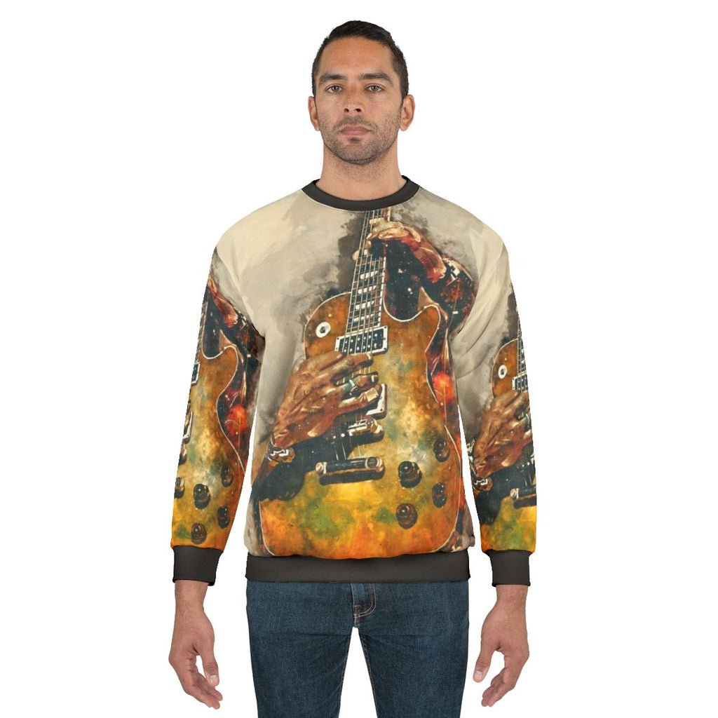 Slash Electric Guitar Sweatshirt with Watercolor Guitar Artwork