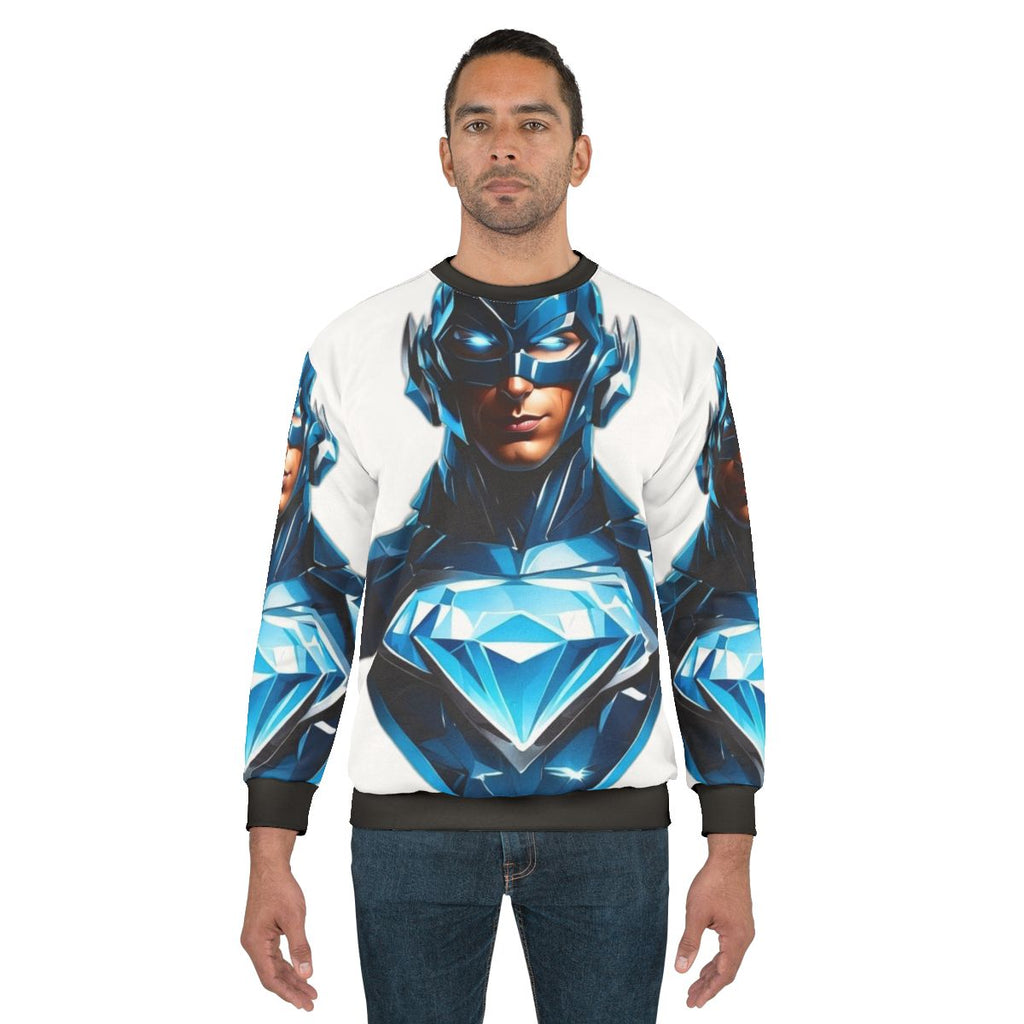 Superhero sweatshirt with glowing diamond design and bold blue color
