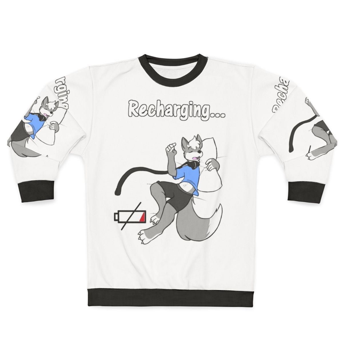 Sleepy furry wolf design on a sweatshirt