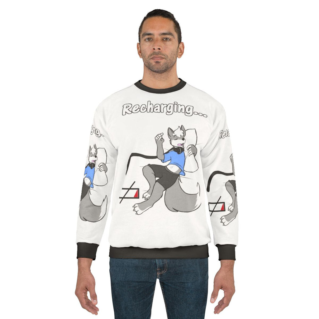 Sleepy furry wolf design on a sweatshirt