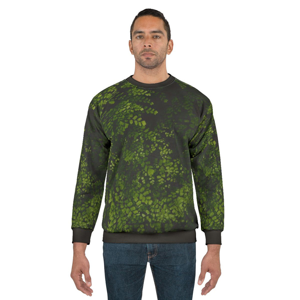 Small tropical leaves sweatshirt with green and botanical design