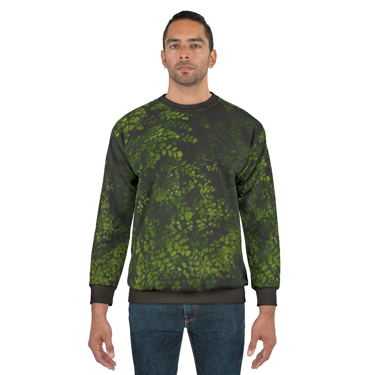 Small tropical leaves sweatshirt with green and botanical design