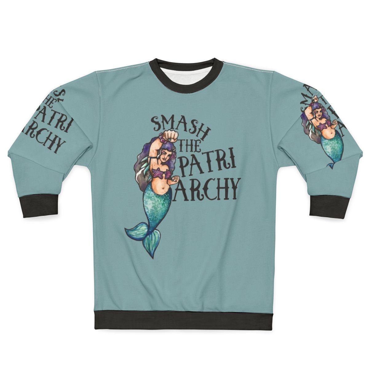 Smash the patriarchy feminist sweatshirt with a cute mermaid design