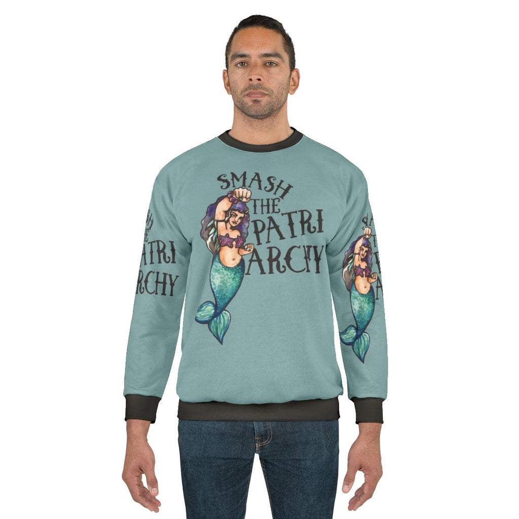 Smash the patriarchy feminist sweatshirt with a cute mermaid design