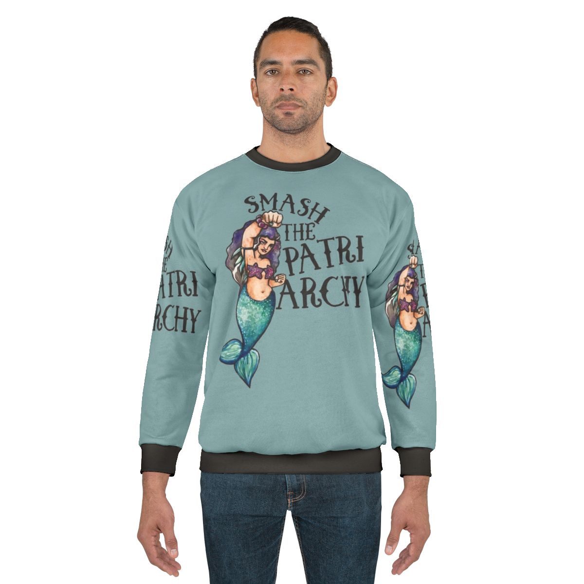 Smash the patriarchy feminist sweatshirt with a cute mermaid design