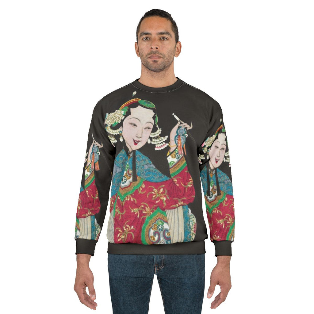 Vintage Chinese Opera Sweatshirt with Peking Opera Figure