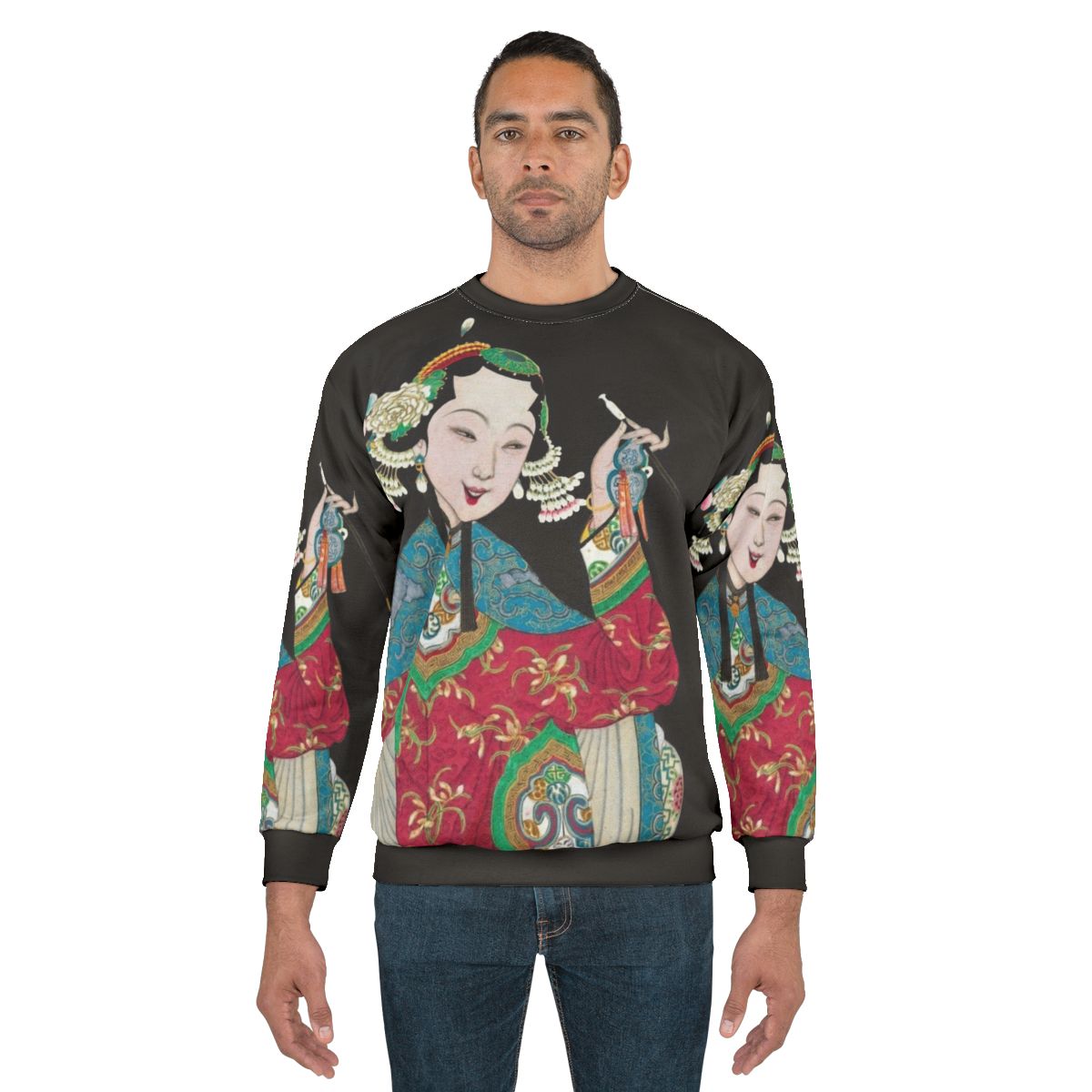 Vintage Chinese Opera Sweatshirt with Peking Opera Figure