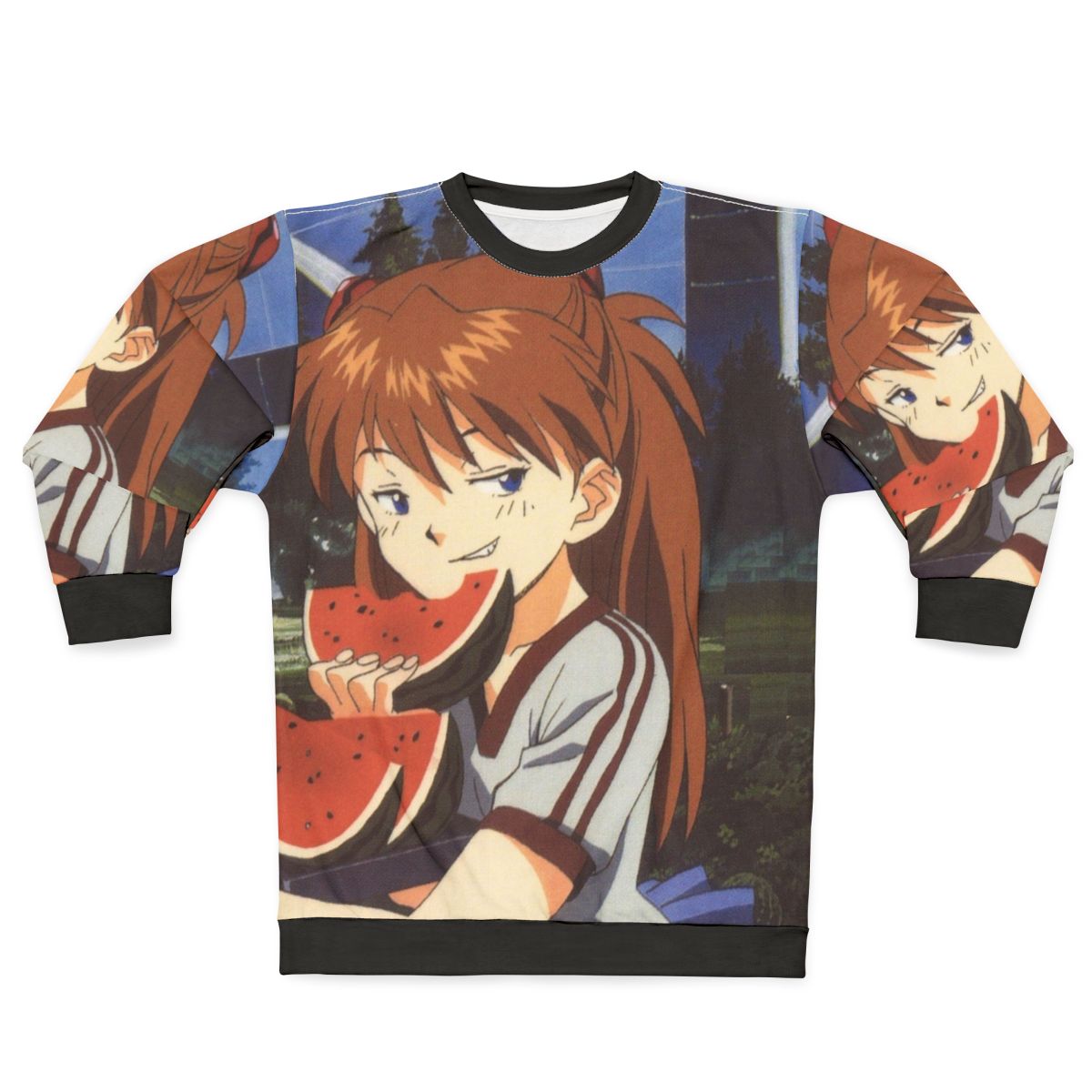 Smug anime sweatshirt with Evangelion inspired watermelon design