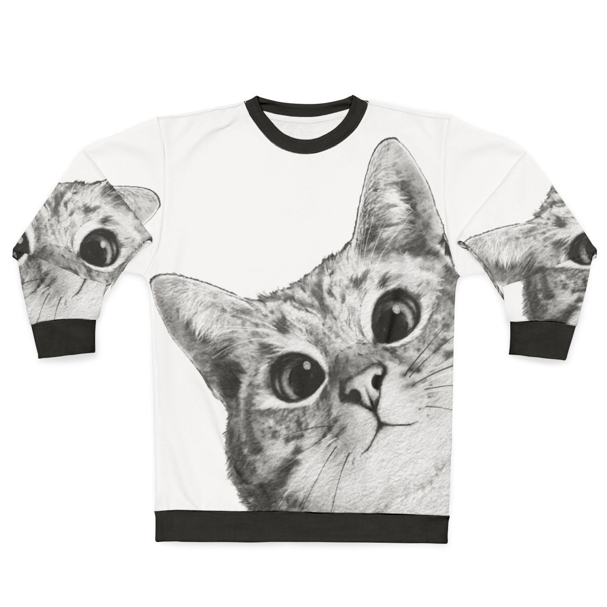 Sneaky cat peekaboo black and white sweatshirt