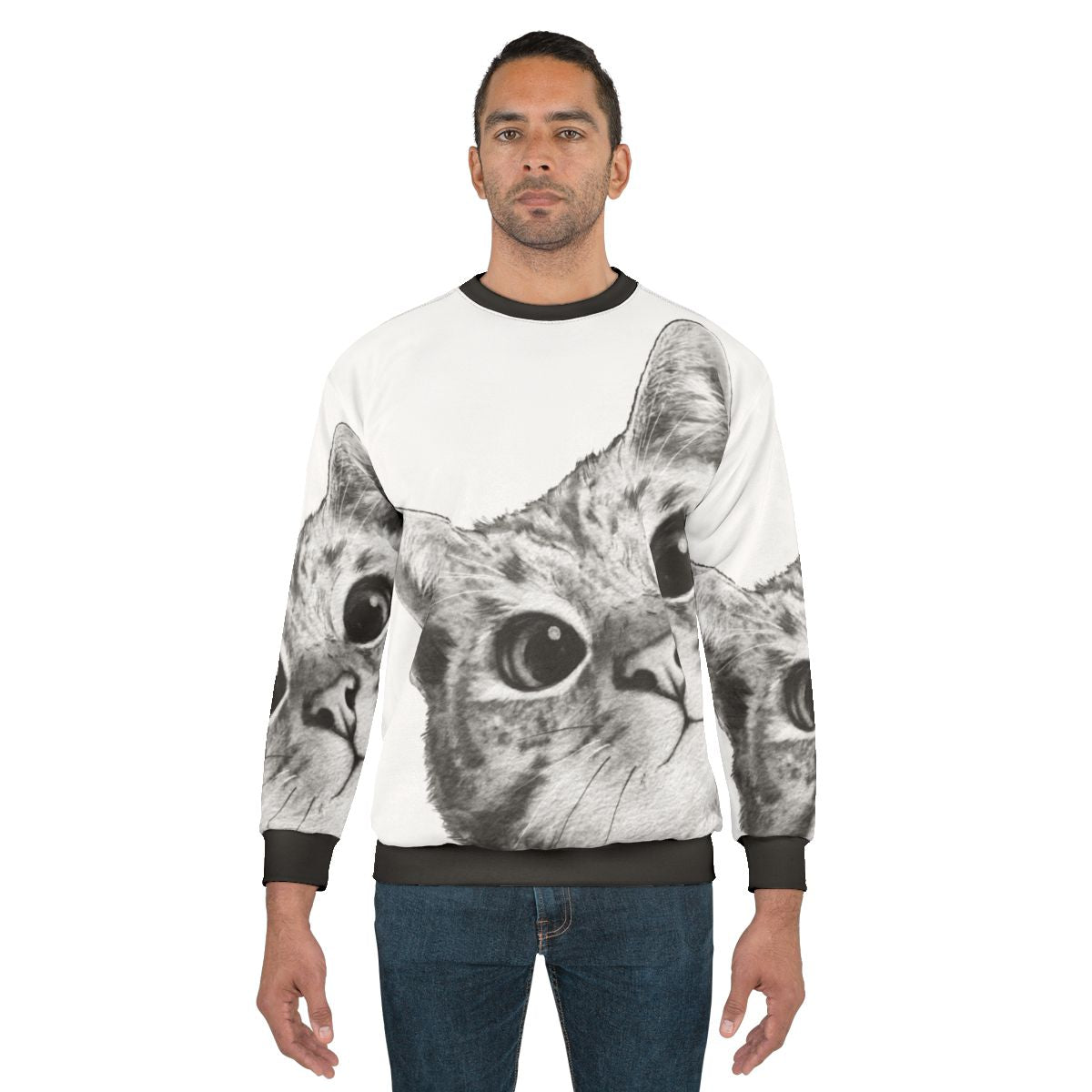 Sneaky cat peekaboo black and white sweatshirt