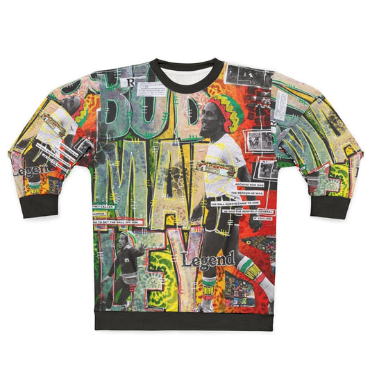 Rasta-inspired soccer legend collage sweatshirt
