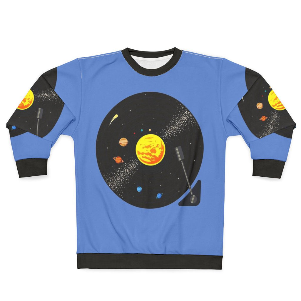 Cosmic Vinyl Record Sweatshirt with Solar System Design