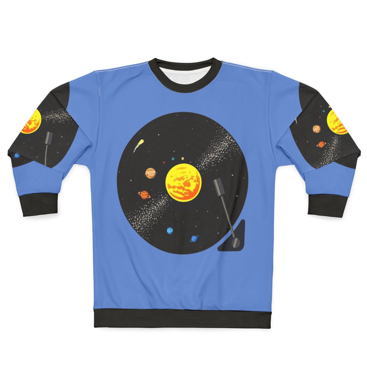 Cosmic Vinyl Record Sweatshirt with Solar System Design