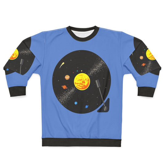 Cosmic Vinyl Record Sweatshirt with Solar System Design