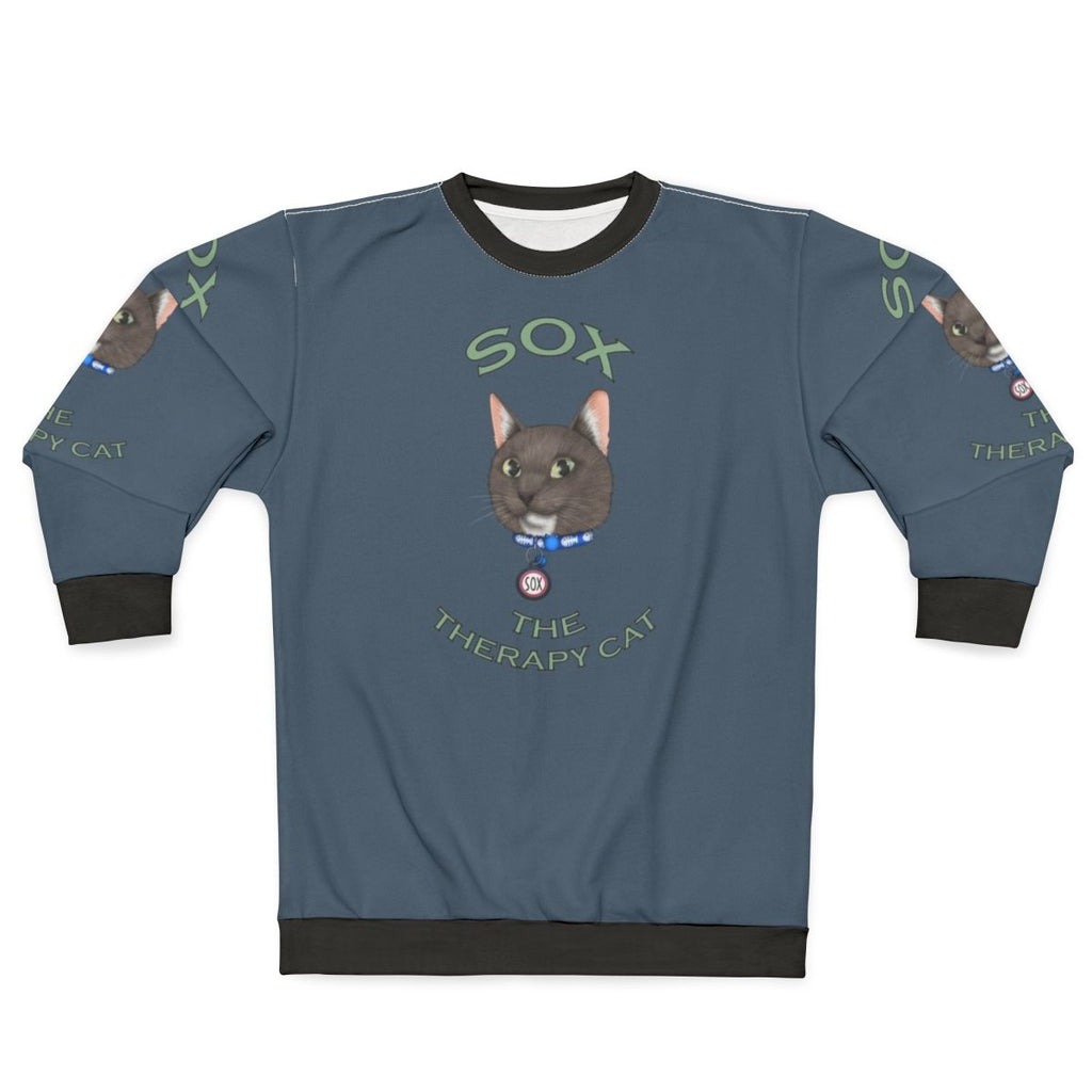 cartoon cat sweatshirt with text