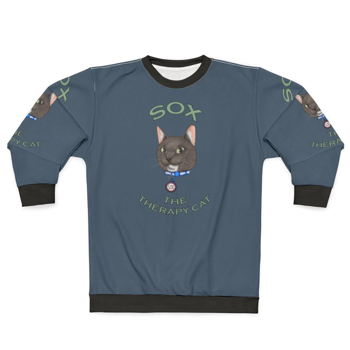 cartoon cat sweatshirt with text