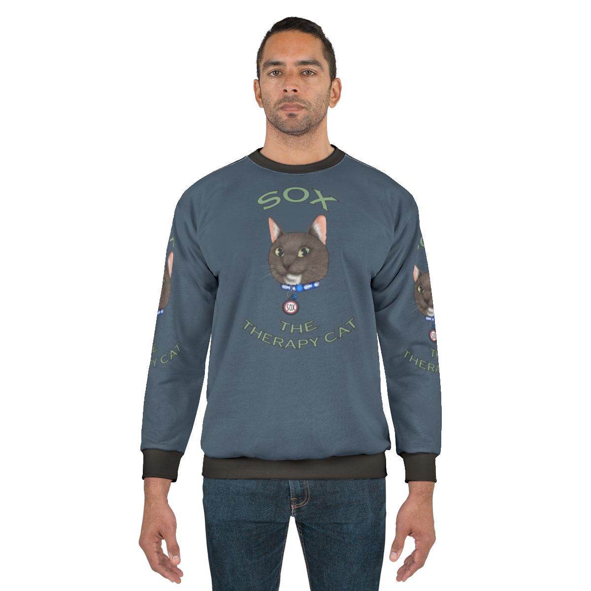 cartoon cat sweatshirt with text
