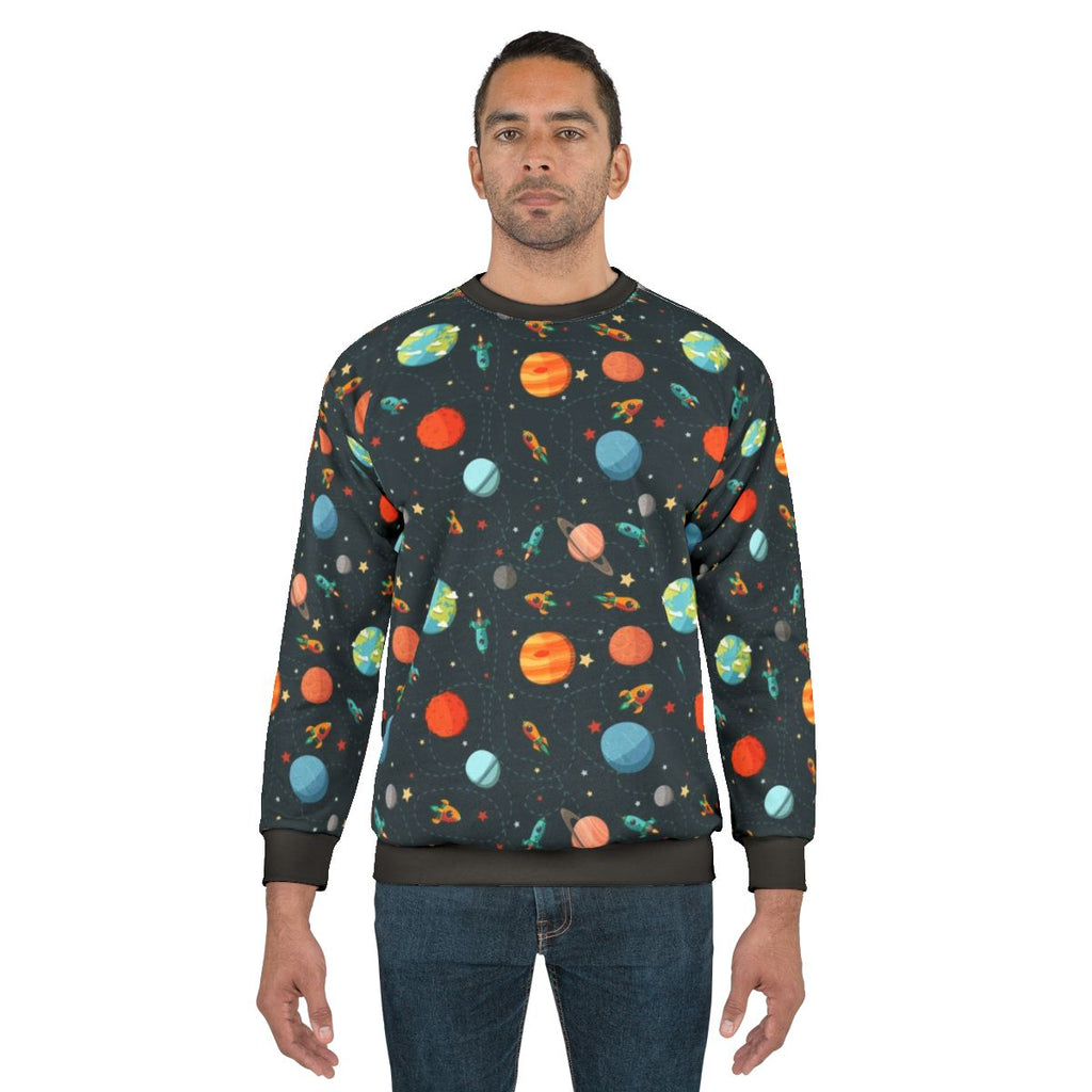 Space Adventure Sweatshirt featuring a vibrant cosmic design