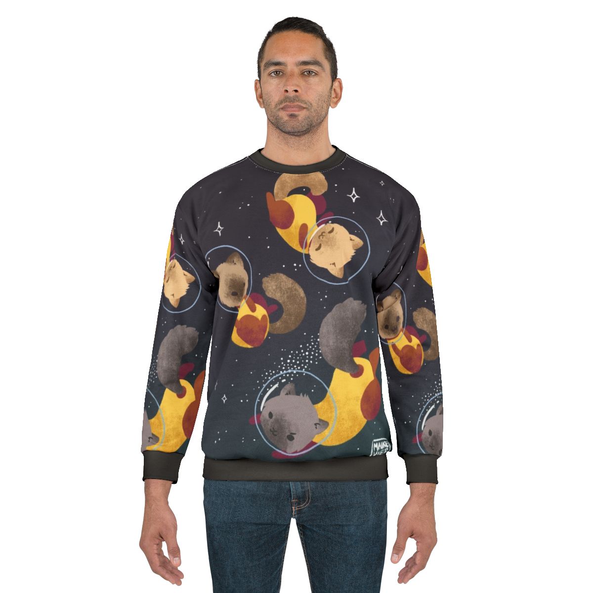 Space cats cosmic sweatshirt with galaxy print design