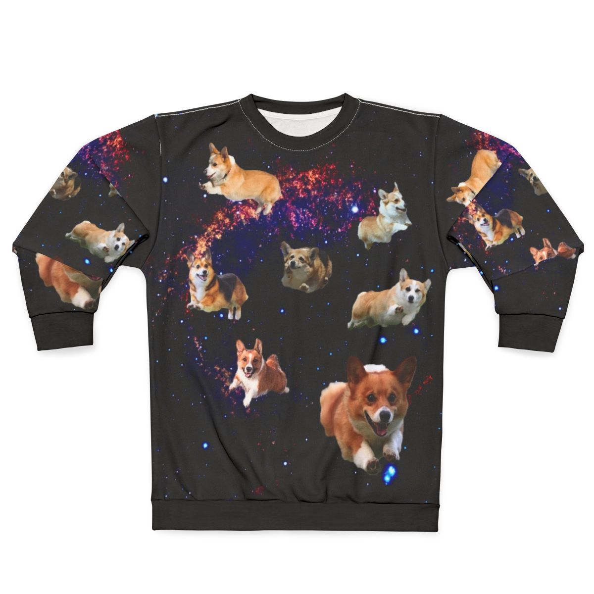 Space Corgis Sweatshirt featuring a trippy, celestial design with a cute corgi
