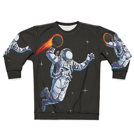 Space Dunk Sweatshirt featuring an astronaut basketball player dunking a ball
