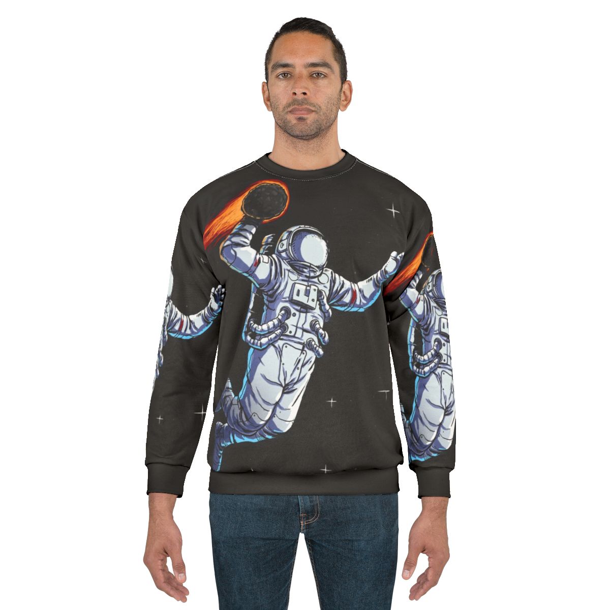 Space Dunk Sweatshirt featuring an astronaut basketball player dunking a ball