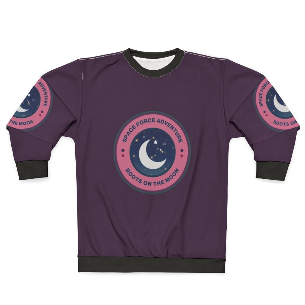 Space Force Adventure Boots On The Moon Sweatshirt with Galaxy Print Design