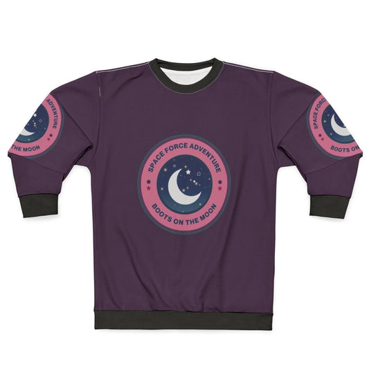 Space Force Adventure Boots On The Moon Sweatshirt with Galaxy Print Design