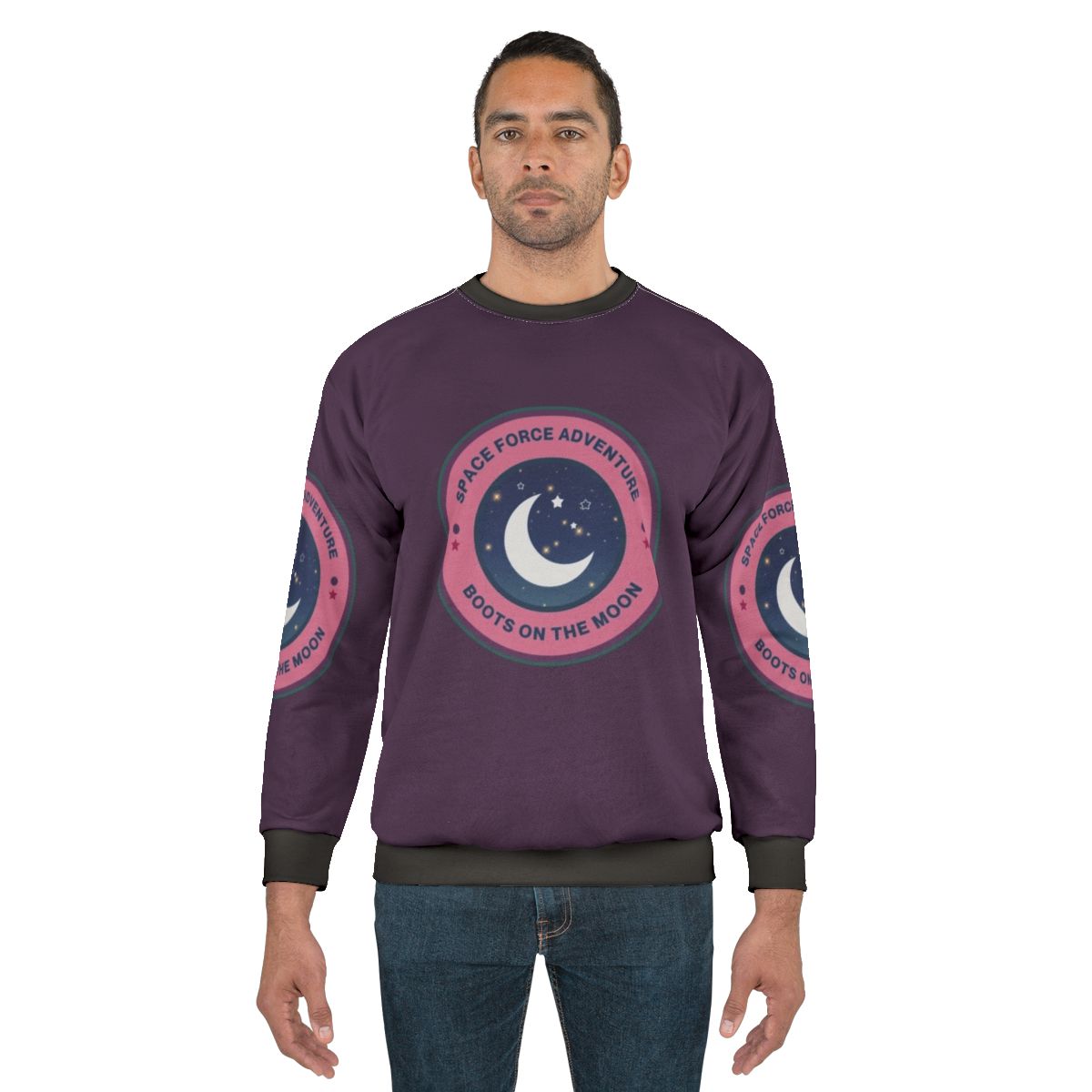 Space Force Adventure Boots On The Moon Sweatshirt with Galaxy Print Design