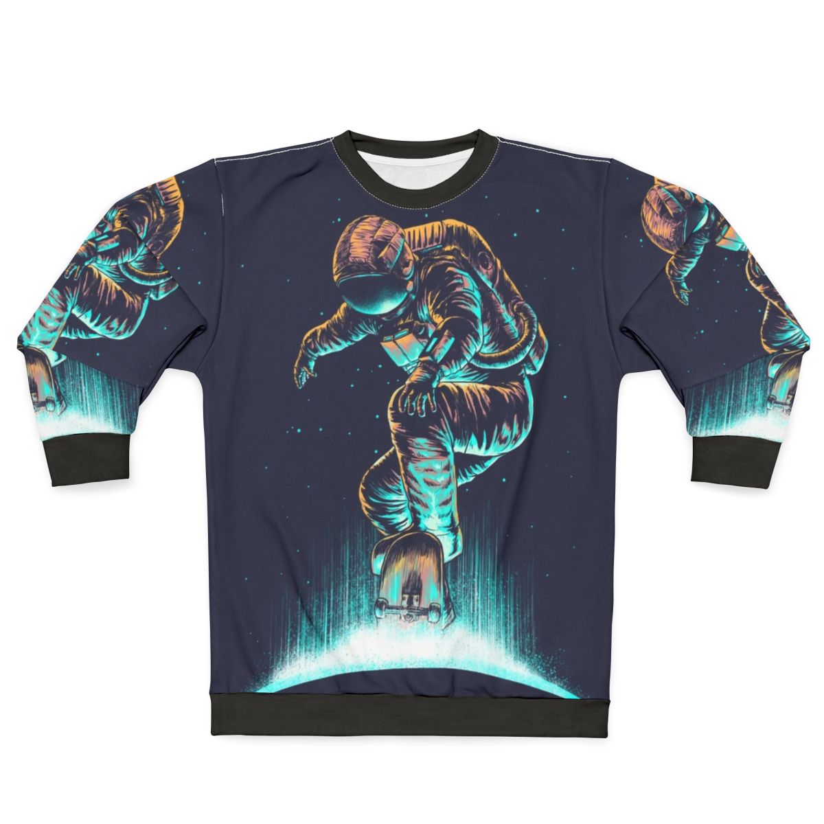 Space Grind Sweatshirt - Futuristic Skater Astronaut Abstract Design