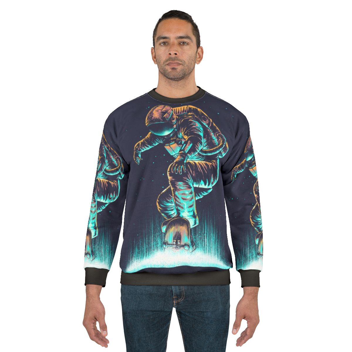 Space Grind Sweatshirt - Futuristic Skater Astronaut Abstract Design