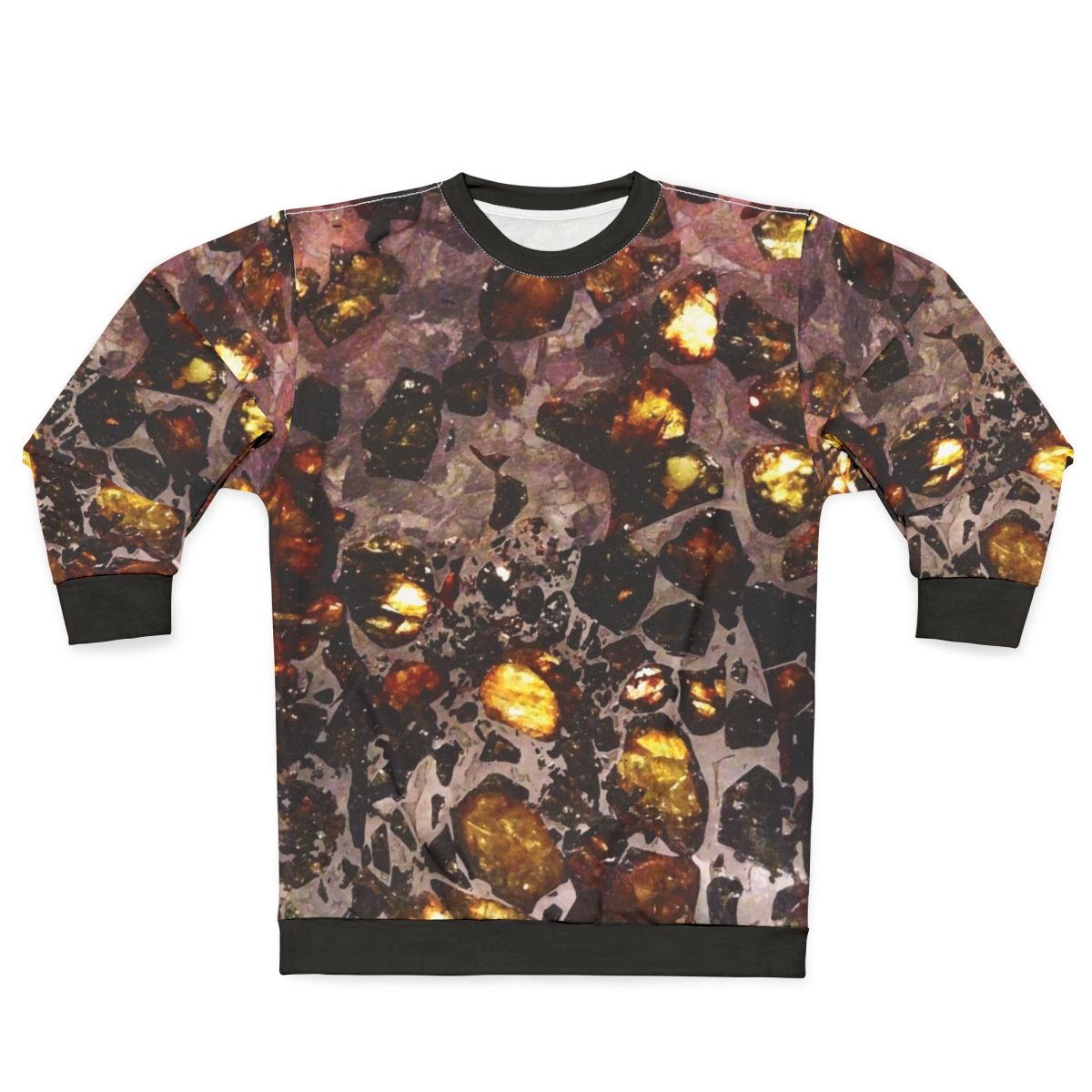Cosmic Pallasite Sweatshirt featuring a pattern of space rocks and meteorites