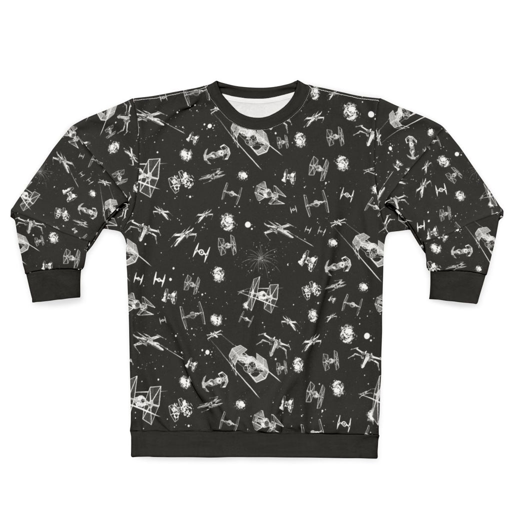 Cosmic Spaceship Battle Sweatshirt featuring space battle scene with spaceships